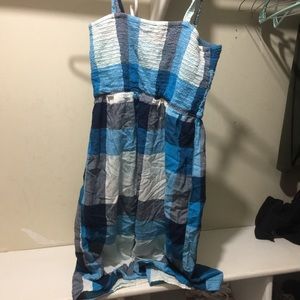 faded glory blue grey and white plaid ribbed dress